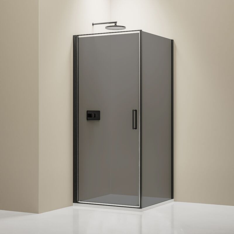 foto del prodotto box doccia angolare con porta girevole nt416 nero opaco vetro nano grigio di 8mm dimensioni selezionabili 90cm, 80cm