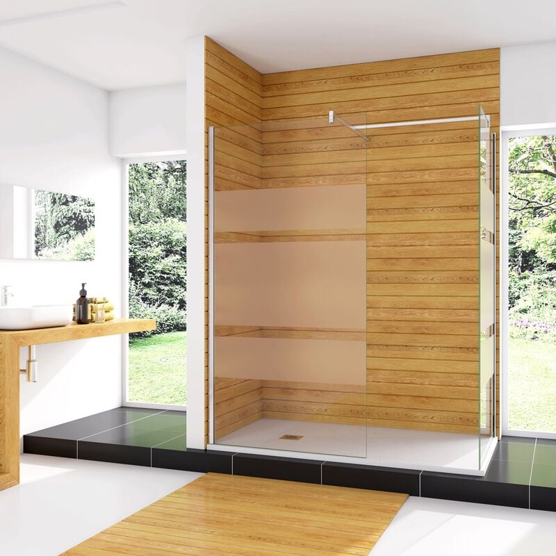 foto del prodotto box doccia angolare da doppio walk in (120+90)x190 cm in vetro temperato 6 mm anticalcare multi fasce satinate 2 barre stabilizzatrici da 90 cm cromo