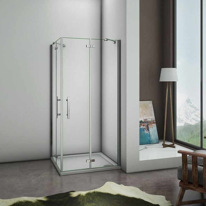 foto del prodotto box doccia angolare doppie porte battenti vetro 6 mm temperato anticalcare trasparente telaio cromo lucido 90x76x195 cm