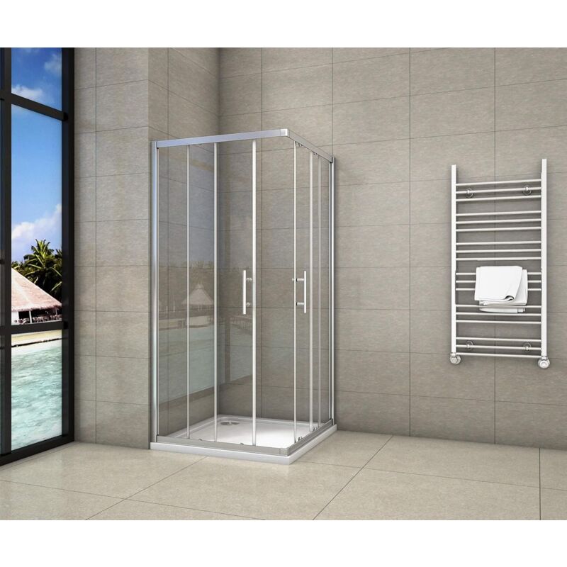 foto del prodotto box doccia angolare doppie porte scorrevoli in vetro 6mm temperato anticalcare trasparente e telaio cromo lucido 70x90x195 cm
