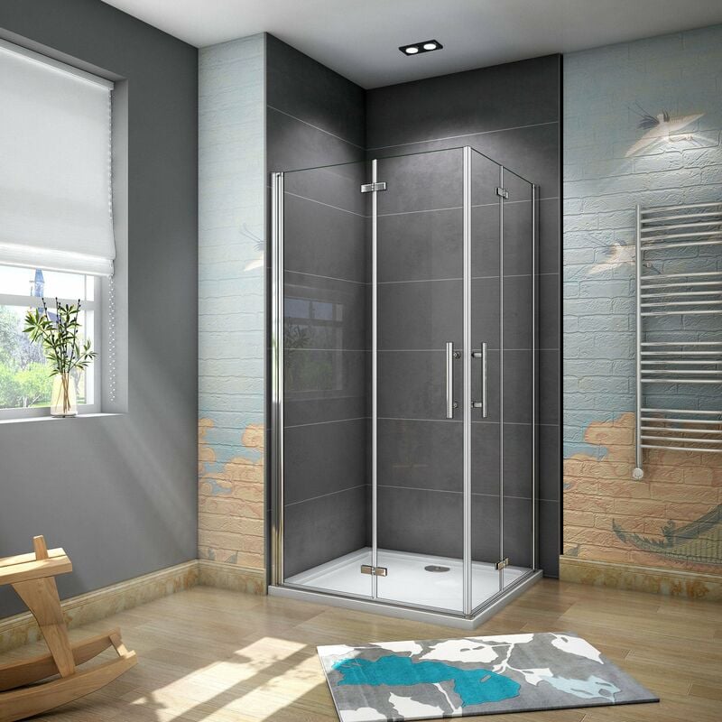 foto del prodotto box doccia angolare due porte battente e pieghevoli a libro vetro 6 mm temperato trasparente anticalcare telaio cromato lucido 110x80x185 cm