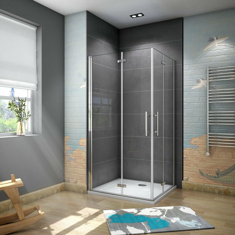 foto del prodotto box doccia angolare due porte battente e pieghevoli a libro vetro 6 mm temperato trasparente anticalcare telaio cromato lucido 90x70x185 cm