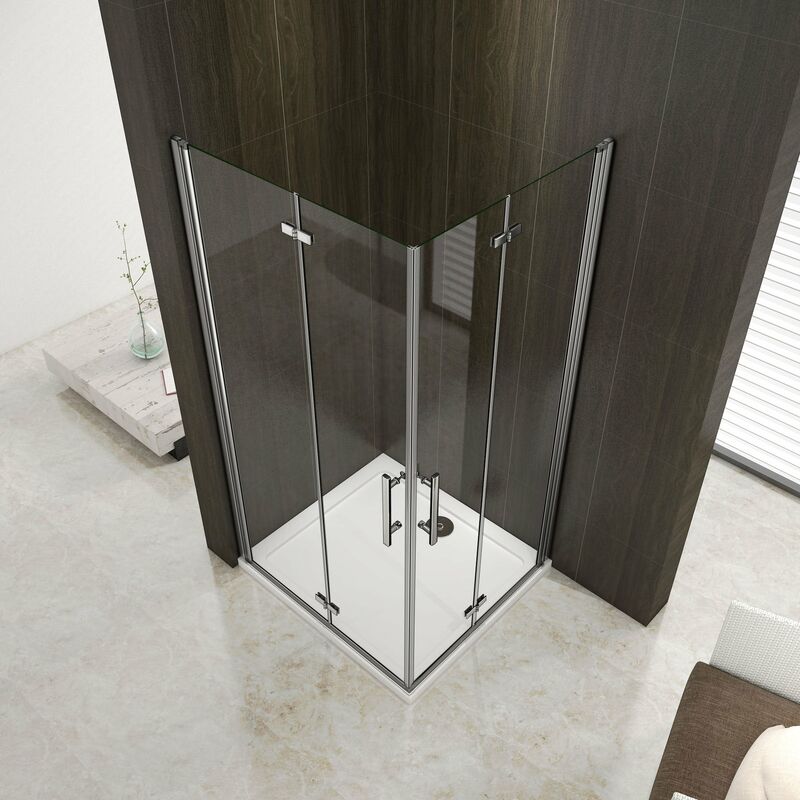 foto del prodotto box doccia angolare due porte battente e pieghevoli a libro vetro 6 mm temperato trasparente anticalcare telaio cromato lucido 90x70x195 cm