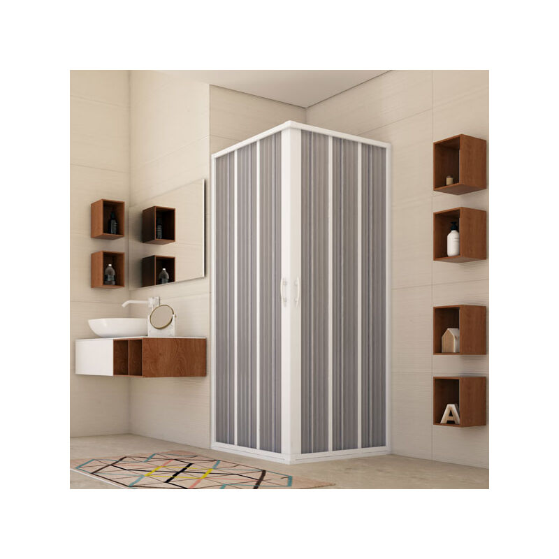 foto del prodotto box doccia angolare in pvc a soffietto bianco h 185 mod. flex con apertura centrale 80x100 cm