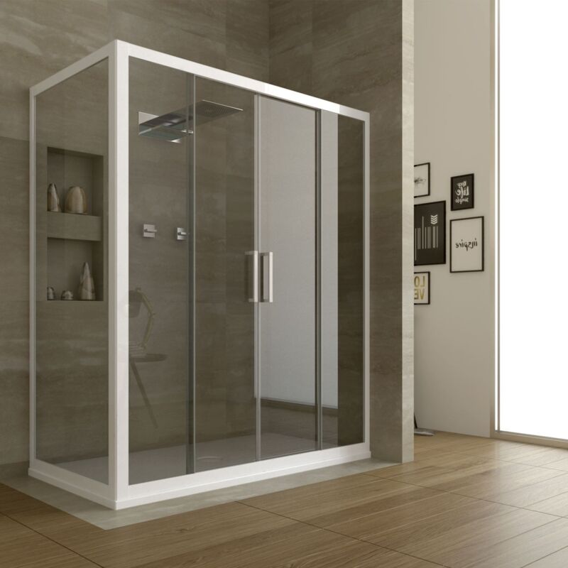 immagine 0 del prodotto box doccia angolare in pvc profilo bianco h 200 mod. star 2 ante 70x140 cm vetro trasparente