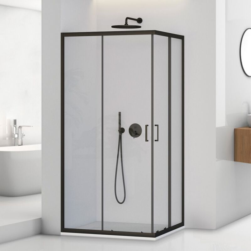 foto del prodotto box doccia angolare nero opaco h195cm con vetro trasparente t special feridras 70x90