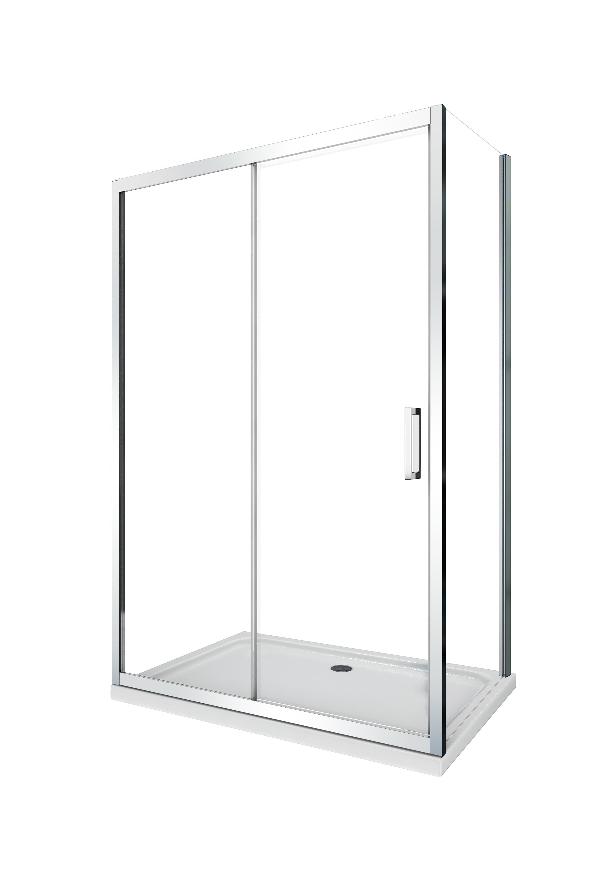 foto del prodotto box doccia angolare parete fissa e anta fissa + porta scorrevole vetro 6 mm misura 87,5-90 anta fissa + porta 135-140