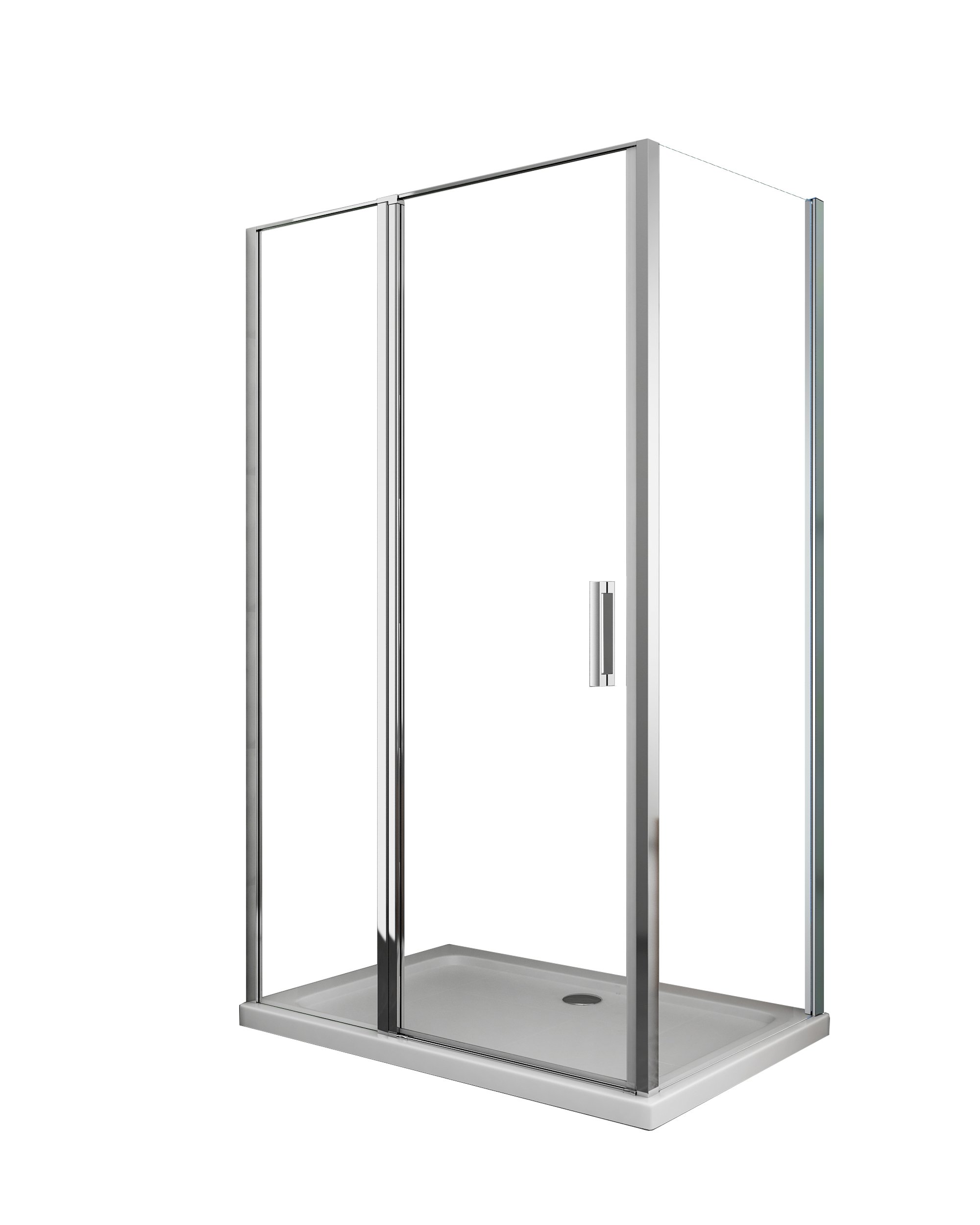 foto del prodotto box doccia angolare parete fissa e porta battente e fisso in linea vetro 6 mm reversibile 96,5 99 anta fissa porta 137 140 60 80 