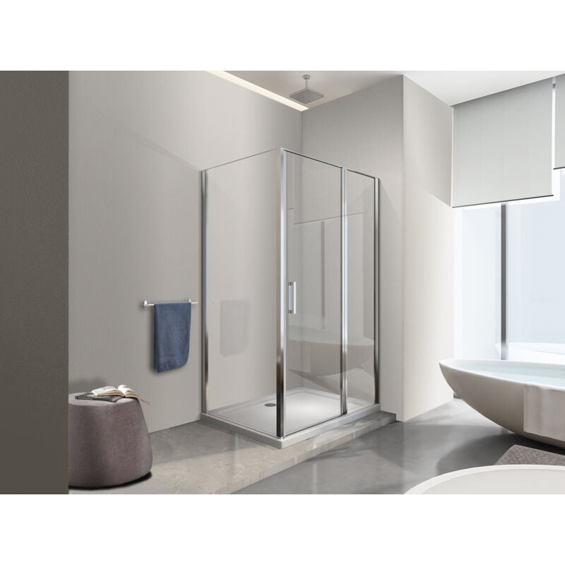 foto del prodotto box doccia angolare parete fissa e porta battente e fisso in linea vetro 6 mm reversibile misura fisso 61,5 64 porta 97 100 35 65 nala