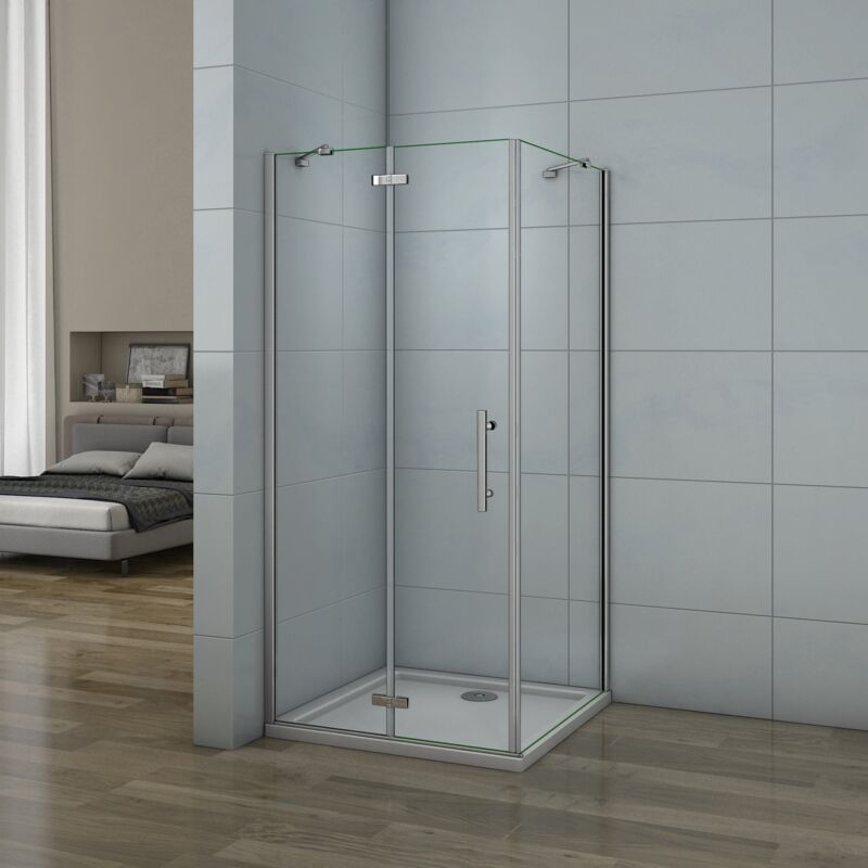 foto del prodotto box doccia angolare porta battente con parete fissa vetro 6 mm temperato anticalcare trasparente telaio cromo lucido 90x100x195 cm