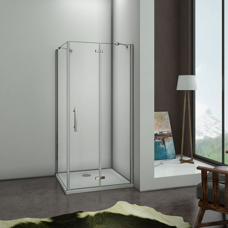 foto del prodotto box doccia angolare porta battente con paretina fissa vetro 6 mm temperato anticalcare trasparente cromo lucido 100x80x195 cm