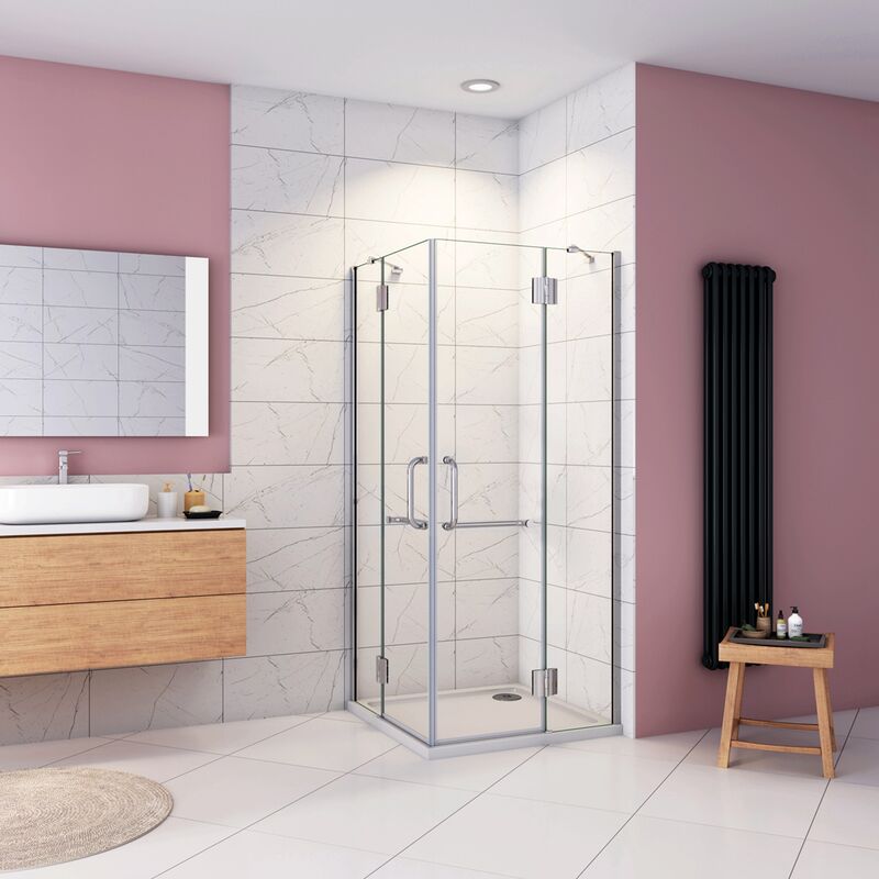 foto del prodotto box doccia angolare porte battenti vetro 8 mm temperato trasparente anticalcare ante con barre stabilizzatrici 80x90x190cm piatto doccia 90x80cm