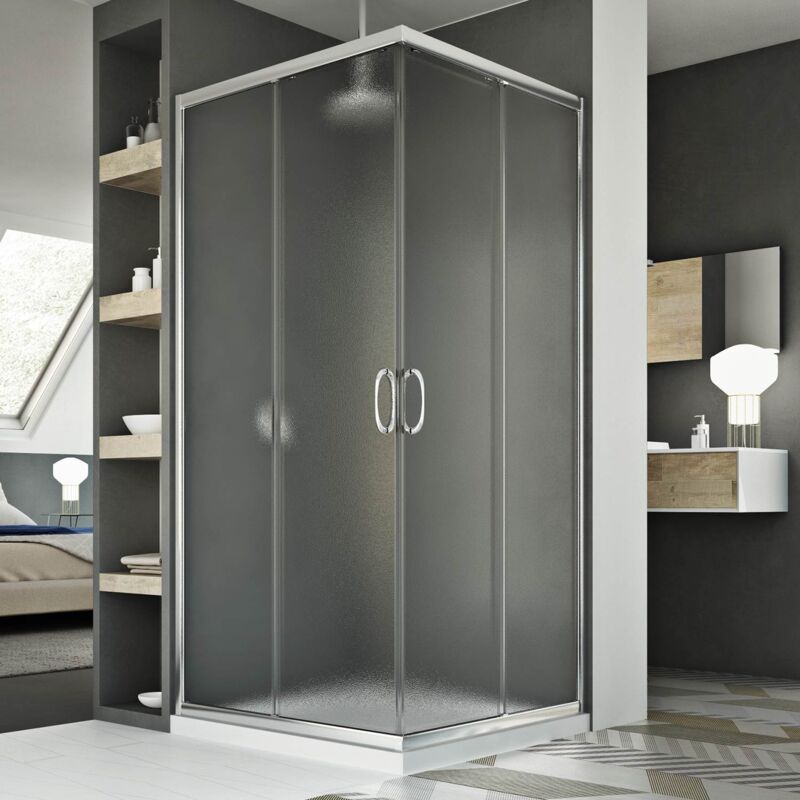 foto del prodotto box doccia angolare scorrevole vetro stampato h 185 mod. junior 80x120 cm rettangolare