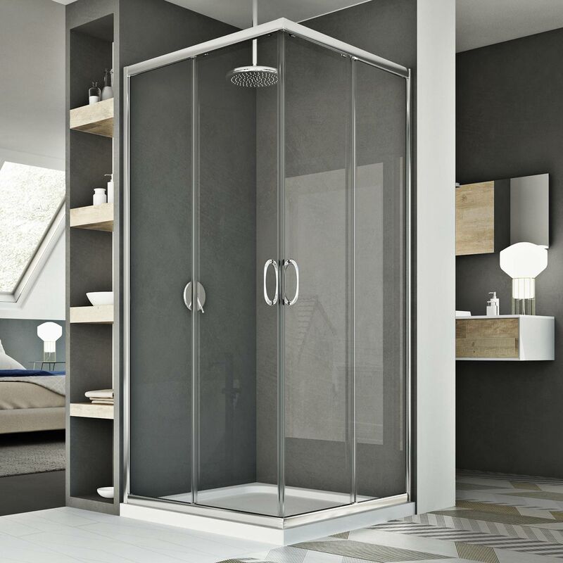 foto del prodotto box doccia angolare scorrevole vetro trasparente h 185 mod. junior 70x70 cm quadrato