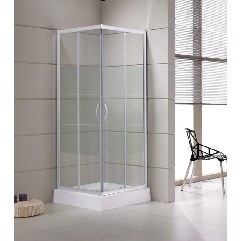 foto del prodotto box doccia angolare vetro serigrafato temperato anticalcare 4 mm telaio in alluminio bianco 70 x 70 x h185 cm