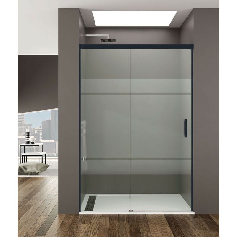 foto del prodotto box doccia basic nero fisso scorrevole, finiture frost - estensione 110-115 cm