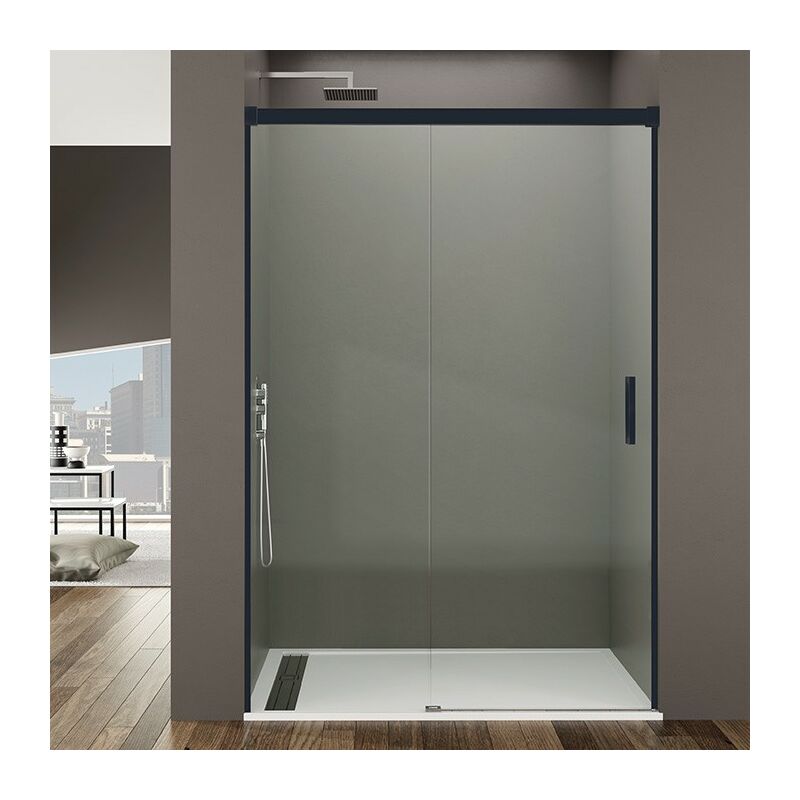foto del prodotto box doccia basic nero fisso scorrevole, finiture trasparente estensione 170 175 cm
