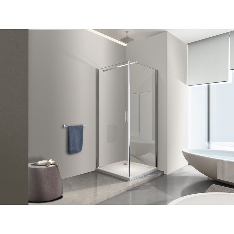 foto del prodotto box doccia battente e parete fissa laterale vetro temperato 8 mm easy clean reversibile 82 84 misura porta fissa 73,5 75,5 nala