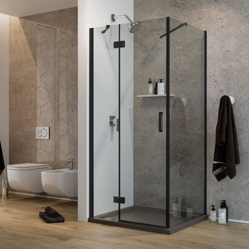 foto del prodotto box doccia battente vetro trasparente con h 190 mod. flip black anta fisso 120x70 cm