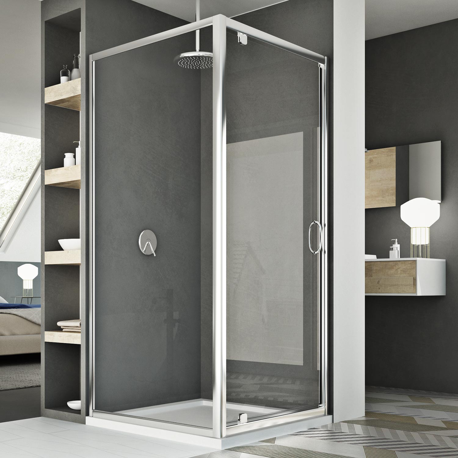 foto del prodotto box doccia battente vetro trasparente h 185 mod. sintesi duo 1 anta 70x70 ap. 70 cm quadrato