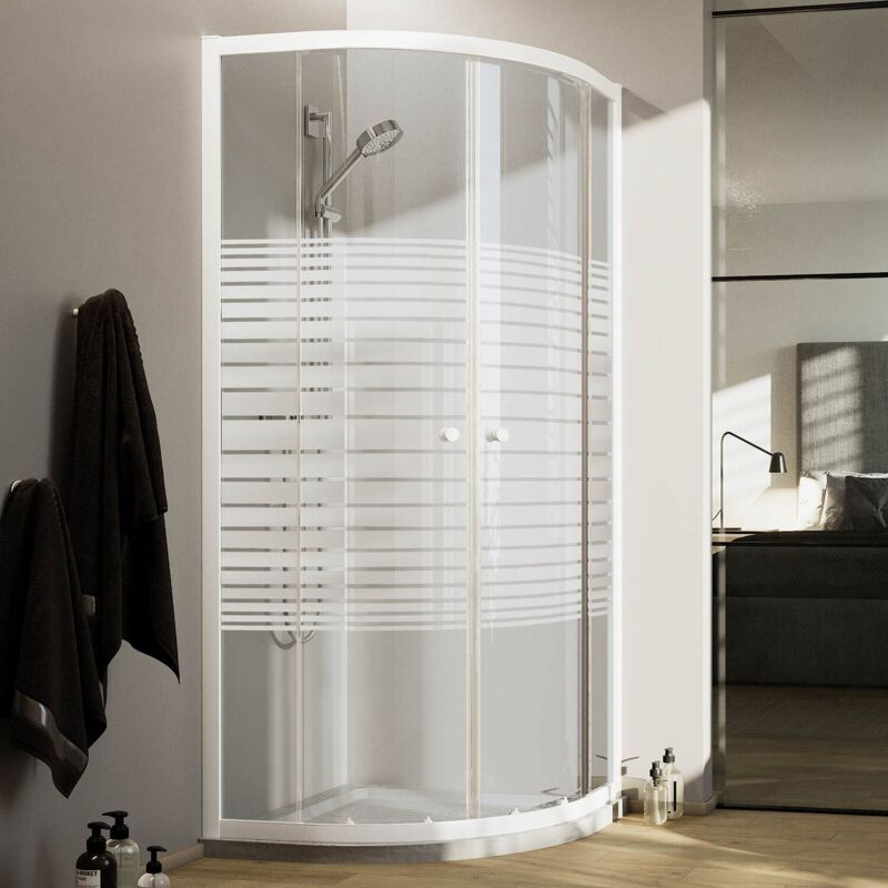 foto del prodotto box doccia bianco vetro serigrafato h 185 mod. blanc semicircolare 90x90 cm