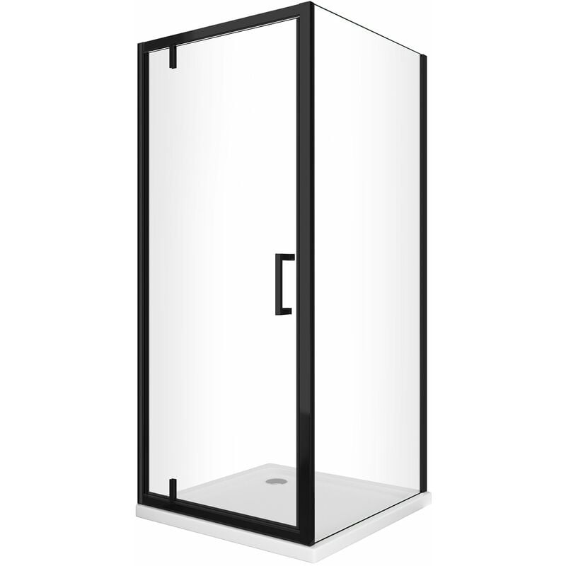foto del prodotto box doccia con parete fissa laterale e porta rototraslante con perni asimmetrici vetro 8 mm h 200 nero opaco 100 98 100 fissa x porta 80 77 80 