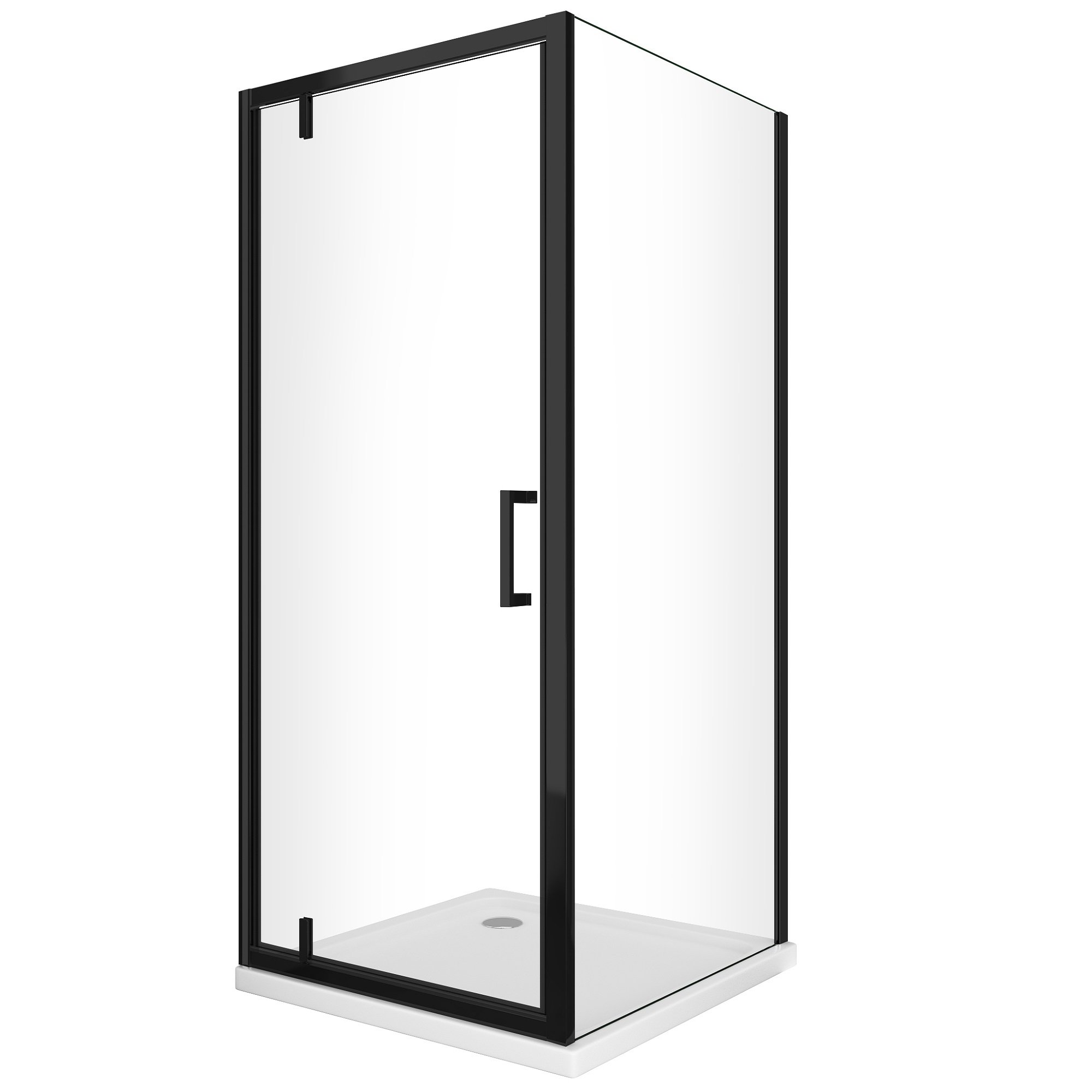 foto del prodotto box doccia con parete fissa laterale e porta rototraslante con perni asimmetrici vetro 8 mm h 200 nero opaco 70 68 70 fissa x porta 85 82 85 