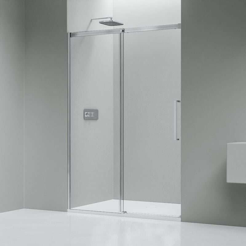 foto del prodotto box doccia con porta scorrevole soft close dx906 flex chrome 8 mm nano real glass larghezza selezionabile 1200mm