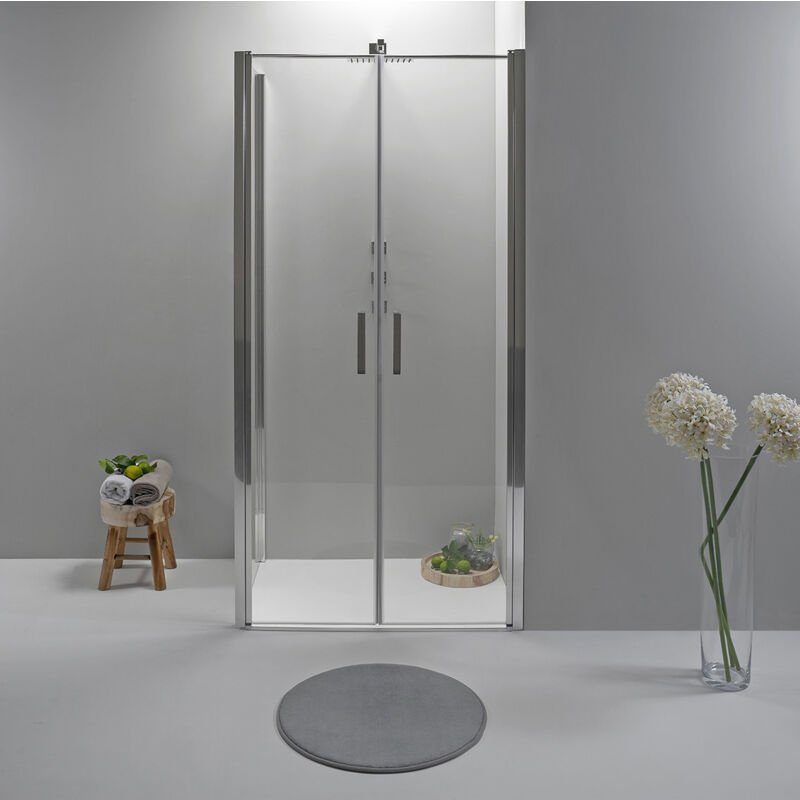 foto del prodotto box doccia elite angolare 80x100 cm apertura saloon con lato fisso trasparente