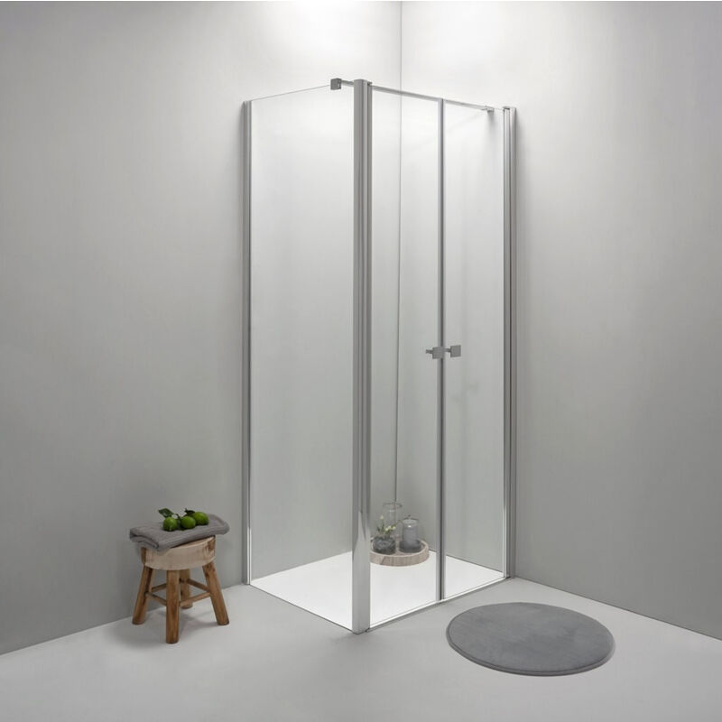foto del prodotto box doccia elite angolare 80x120 cm apertura saloon con lato fisso trasparente
