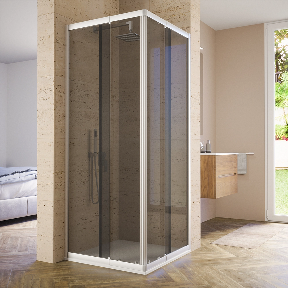 foto del prodotto box doccia estensibile 70 90x70 90 cm vetro 6mm fum con profili in alluminio anodizzato nuuk