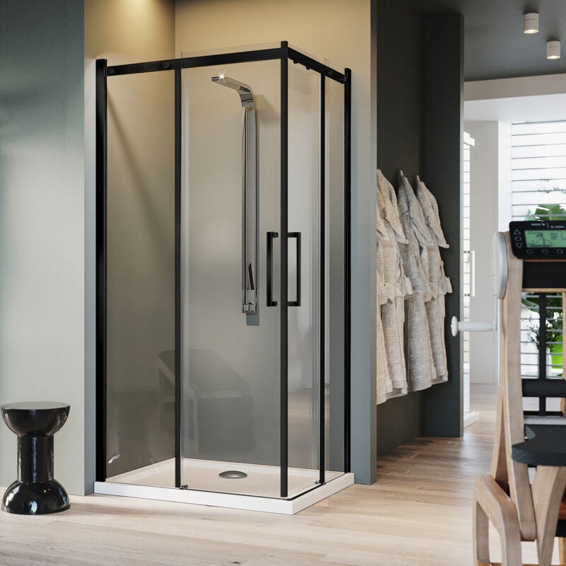 foto del prodotto box doccia idralite vetro 8 mm h 200 mod. prime corner 75x90 cm black