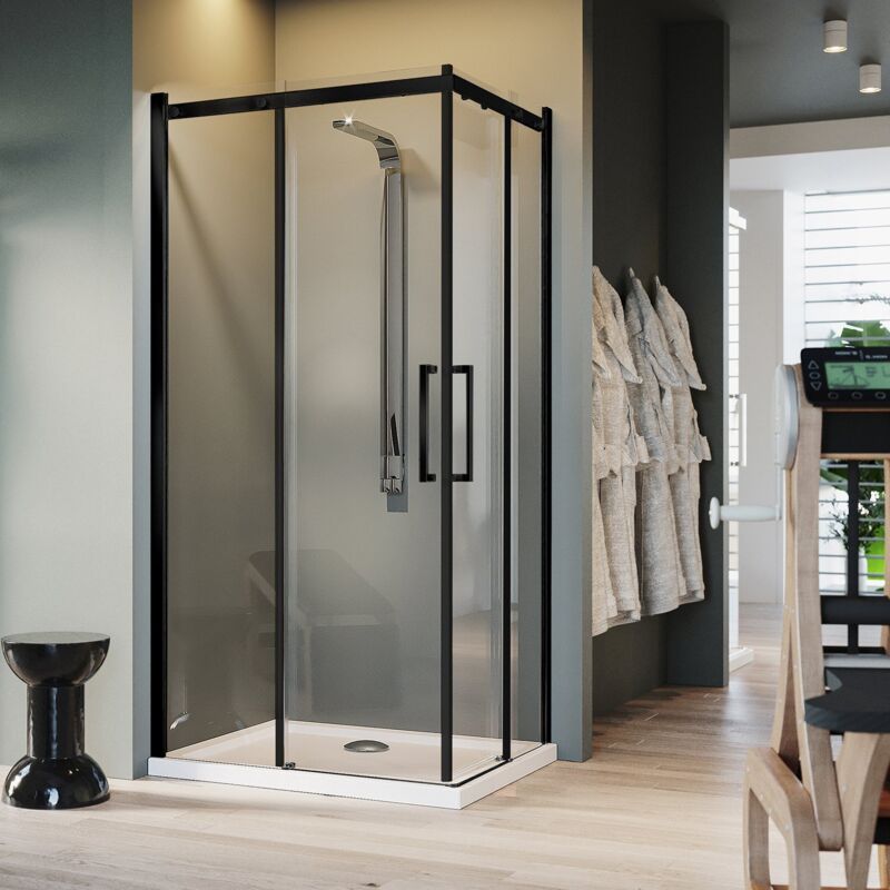 foto del prodotto box doccia idralite vetro 8 mm h 200 mod. prime corner 80x90 cm black