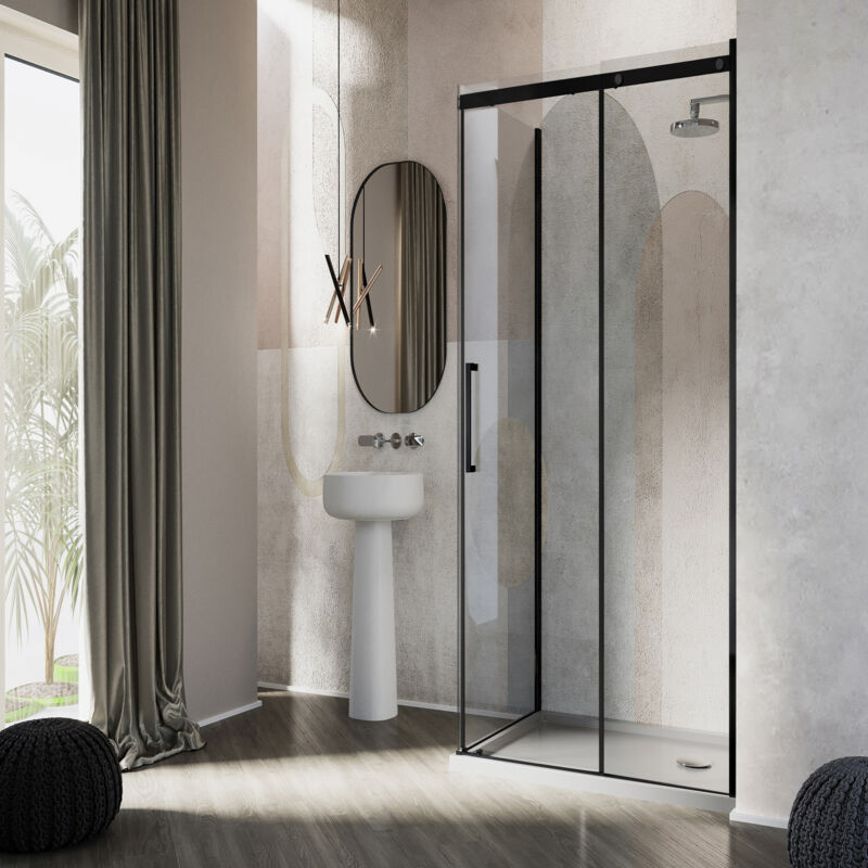 foto del prodotto box doccia idralite vetro 8 mm mod. prime duo 1 anta 70x140 cm col black