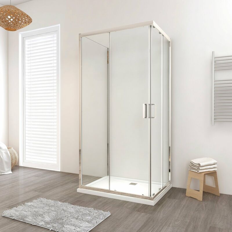 foto del prodotto box doccia lisbona doppia porta scorrevole quadrata 3 lati 75x75x75 cm altezza 190 cm cristallo 6 mm