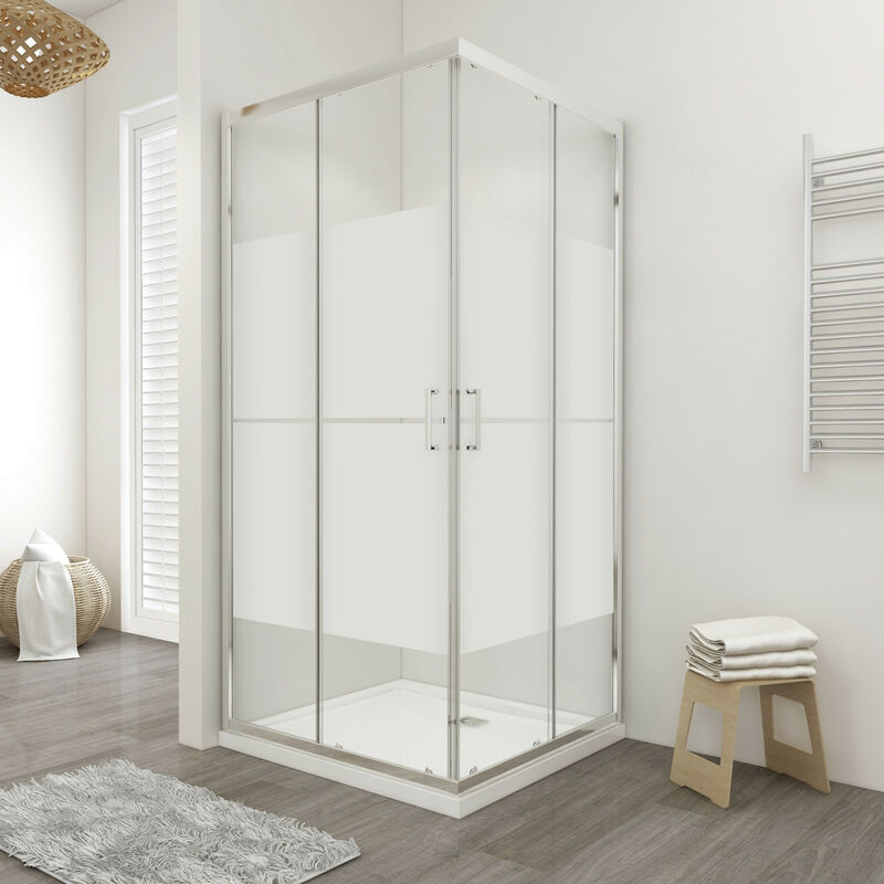 foto del prodotto box doccia lisbona doppia porta scorrevole quadrato 75x75 cm altezza 190 cm serigrafato 6 mm