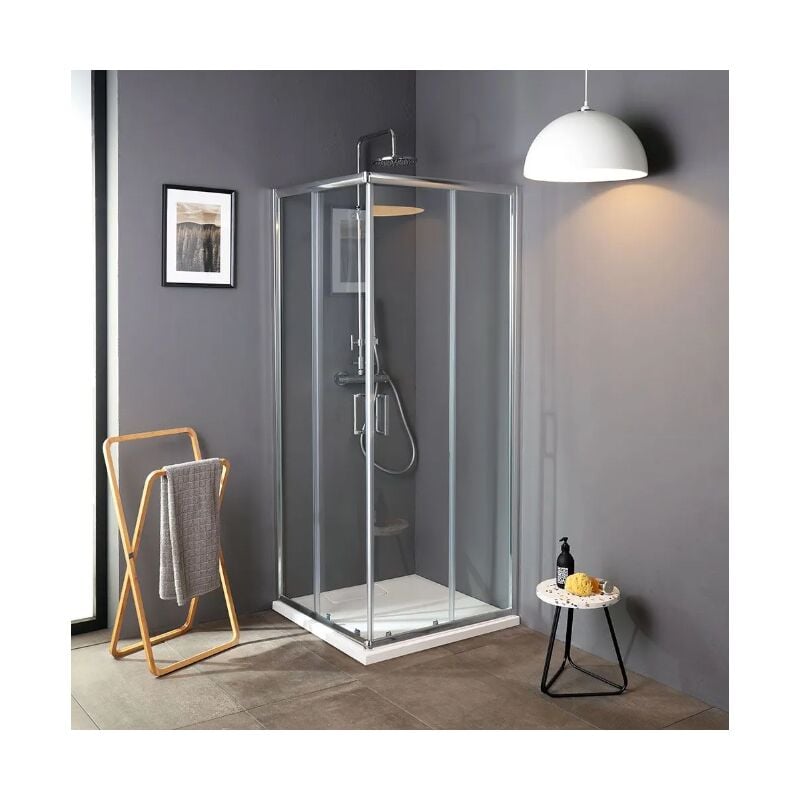 foto del prodotto box doccia luna 80x80 cm in cristallo trasparente da 4mm con chiusura calamitata