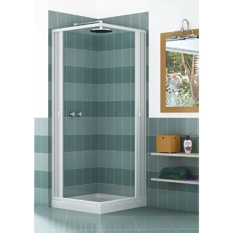 foto del prodotto box doccia luna acquario in pvc 2 lati apertura scorrevole angolare a soffietto 100 x 100 x h185 cm