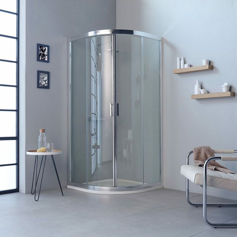foto del prodotto box doccia moderno semicircolare profili cromo 80x80 trasparente fly