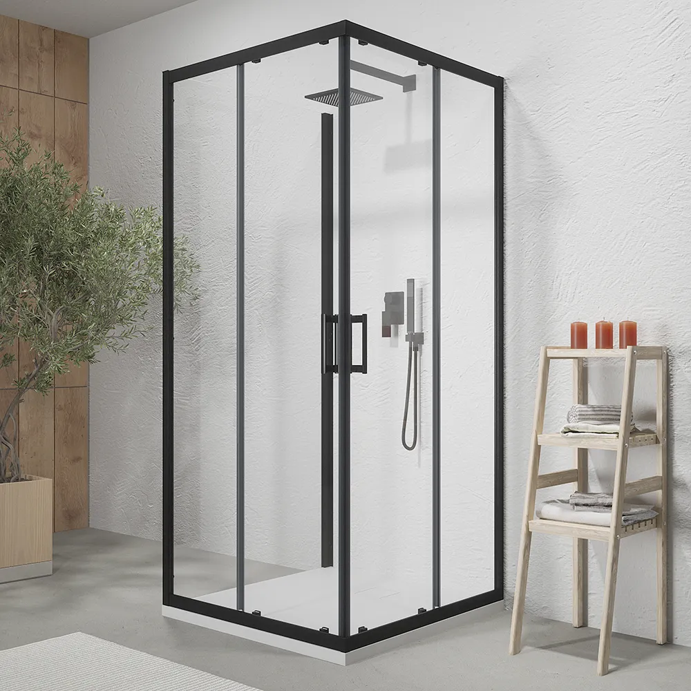 foto del prodotto box doccia nero opaco 3 lati 70x120x70 cm con doppio scorrevole h190 cm e vetro trasparente 6 mm tremiti