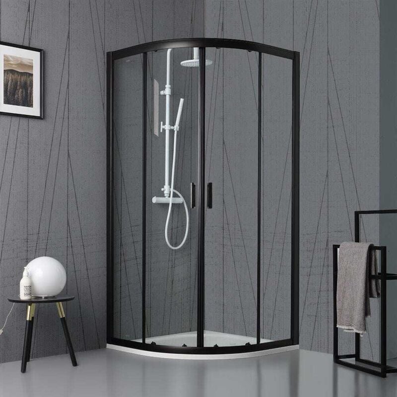 foto del prodotto box doccia nero opaco semicircolare cm 90 cristallo trasparente city
