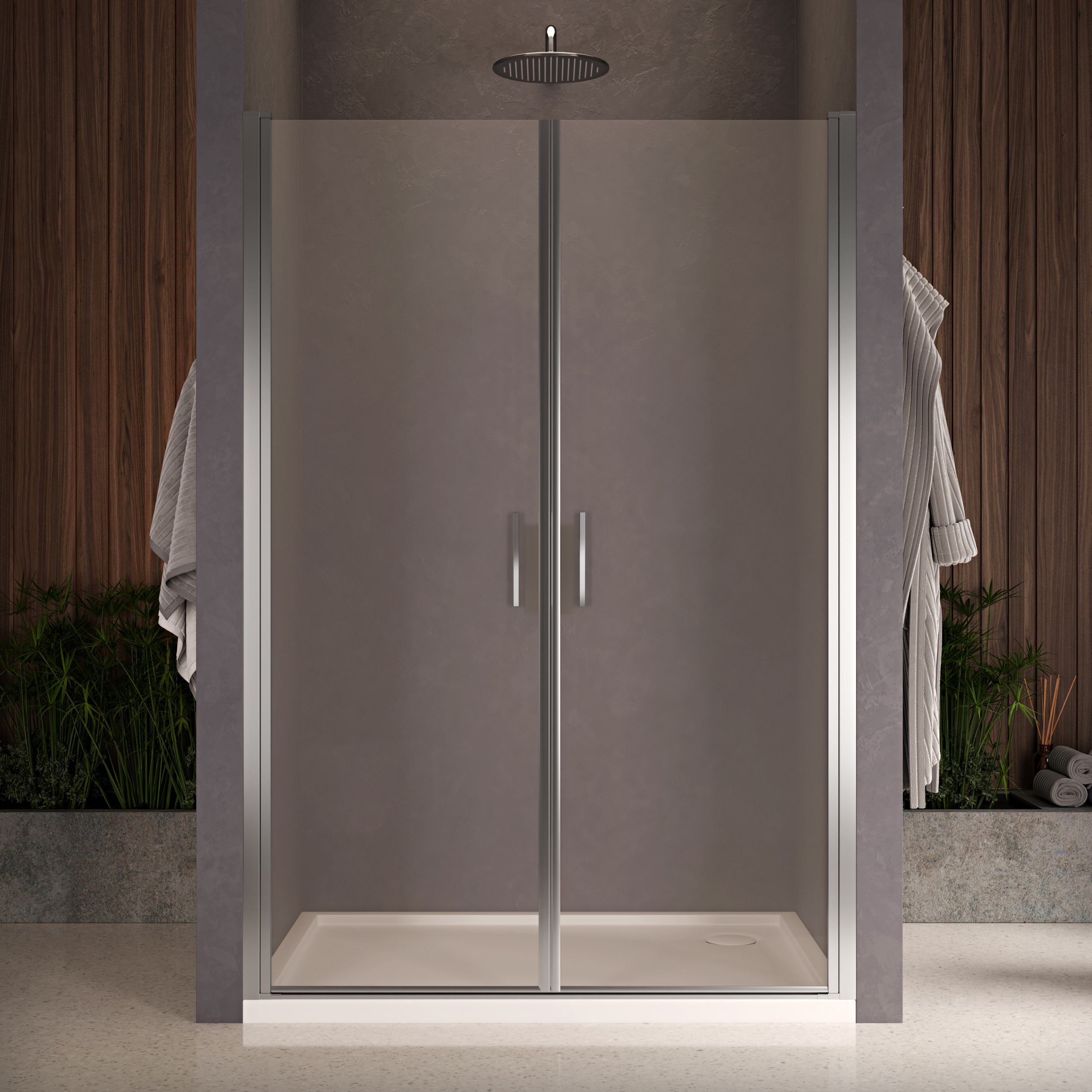 foto del prodotto box doccia nicchia 110 cm porta due battenti h200 cm cristallo 8mm profilo satinato elda