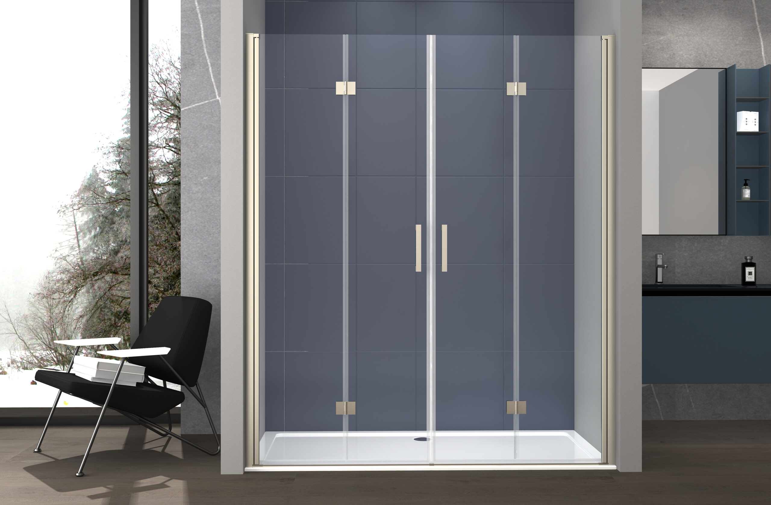 foto del prodotto box doccia nicchia 140 cm porta due battenti soffietto h200 cm cristallo 6mm profilo cromato dino