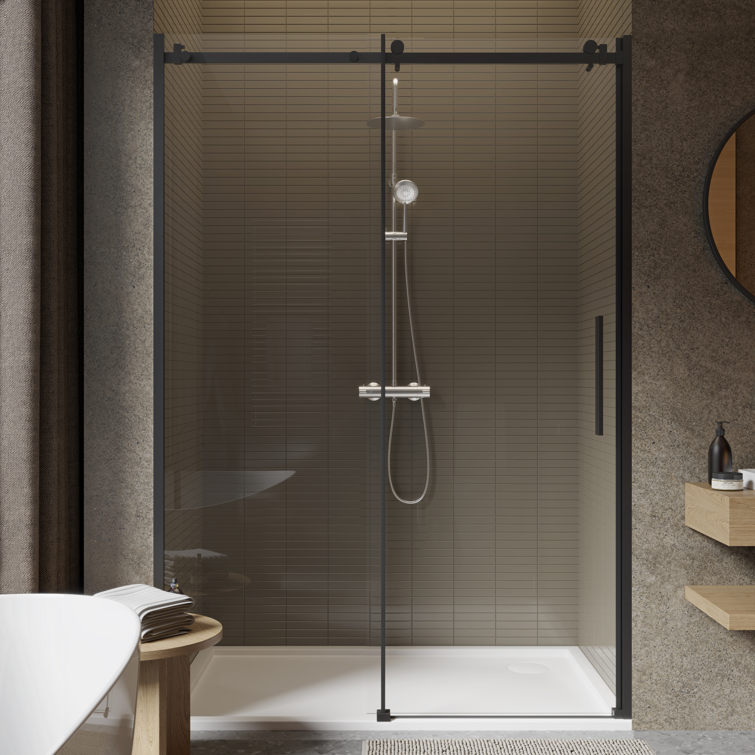 foto del prodotto box doccia nicchia 90 cm porta scorrevole h200 cm cristallo 8mm profilo nero opaco cara