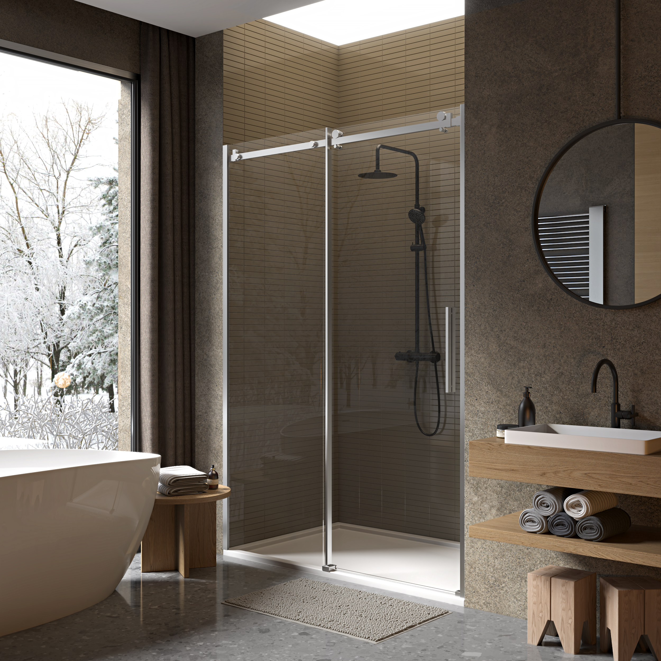 foto del prodotto box doccia nicchia 90 cm porta scorrevole h200 cm cristallo 8mm profilo satinato cara