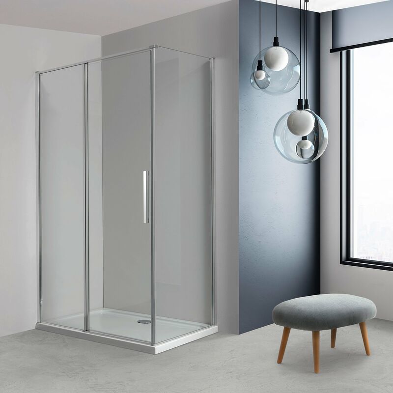 foto del prodotto box doccia oslo porta battente con fissetto pi fisso rettangolare 100x80 cm altezza 200 cm cristallo 6 mm