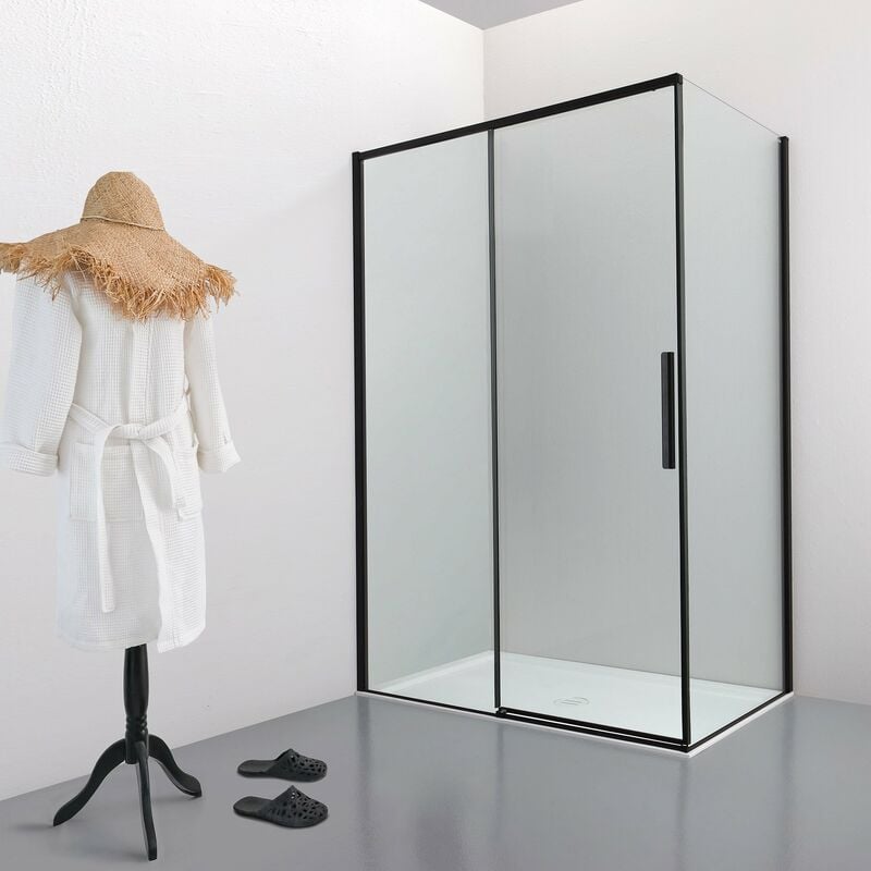 foto del prodotto box doccia oslo porta scorrevole rettangolare 110x80 cm altezza 200 cm cristallo 6 mm nero opaco