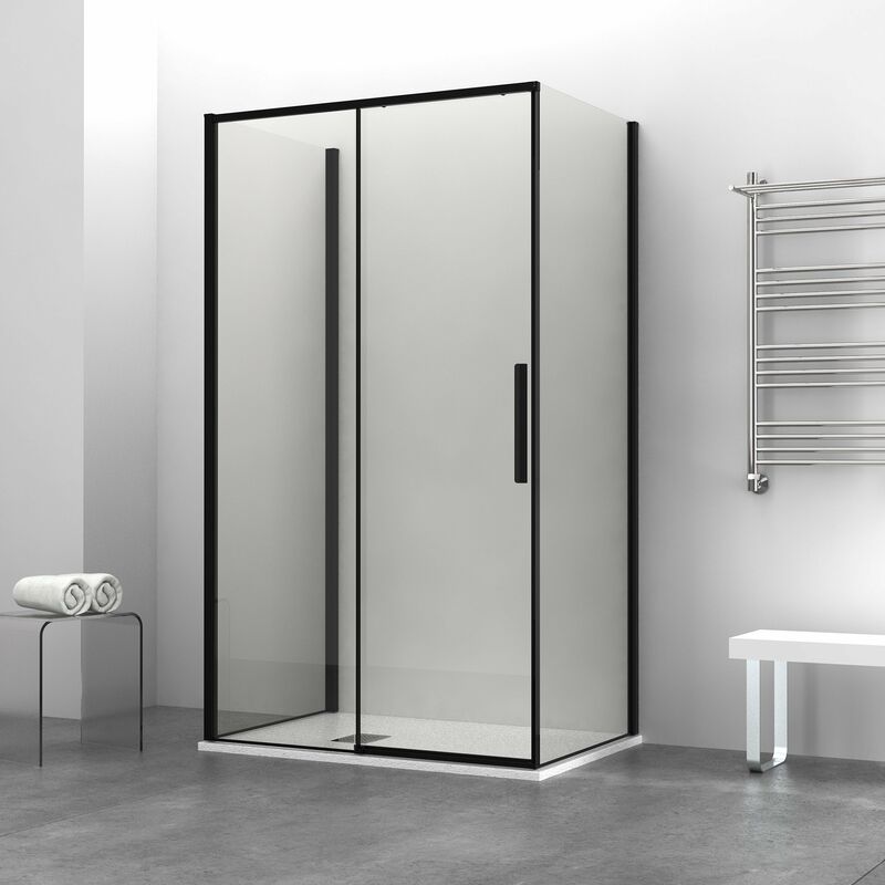 foto del prodotto box doccia oslo porta scorrevole rettangolare 3 lati 100x70x70 cm altezza 200 cm cristallo 6 mm nero opaco
