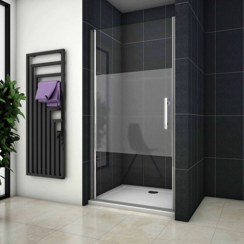 foto del prodotto box doccia per nicchia 90x185cm porta a battente in vetro 6 mm temperato semitrasparente opaco centrale anticalcare telaio cromo lucido