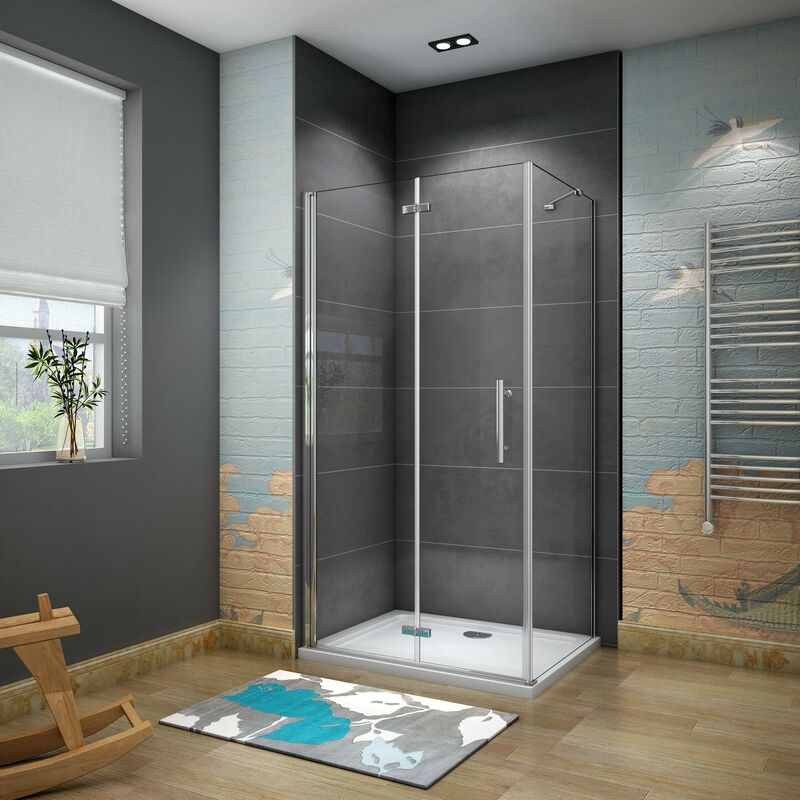 foto del prodotto box doccia porta pieghevole con parete laterale fissa vetro 6 mm temperato anticalcare telaio e barra stabilizzatrice cromato lucido 100x80x185 cm